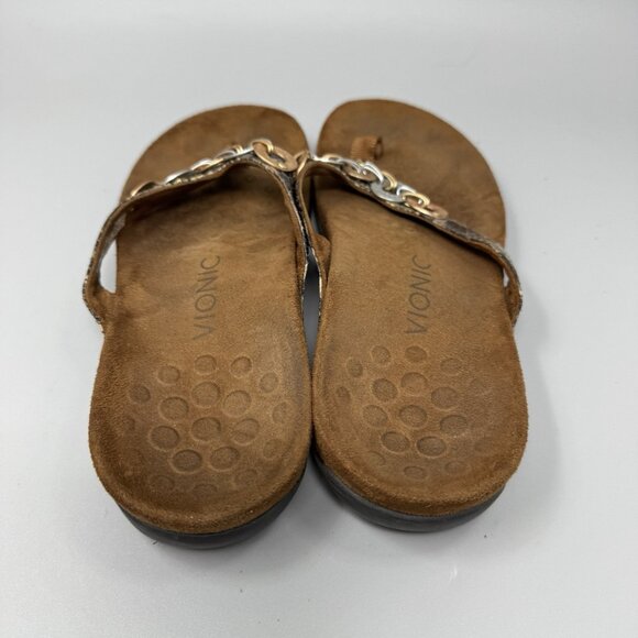 VIONIC 344 Lola Snakeskin Metallic Wedge Heel Thong Sandal Size 7 - Picture 6 of 8